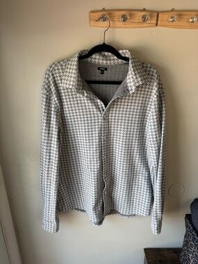 Express Men’s Houndstooth Knit Shirt Jacket / Shacket - Grey XL